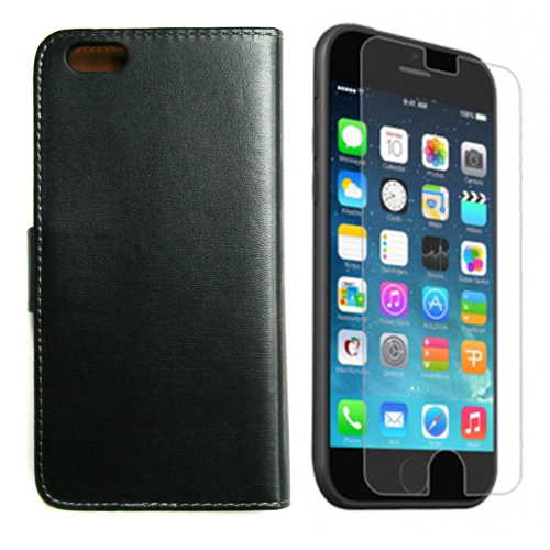 Pama Wallet Case For iPhone6 Plus In Black -Includes 3 Screen Protectors FOC