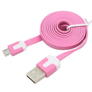 Pama Tangle Free Pink Flat Micro USB Data Cable 1M